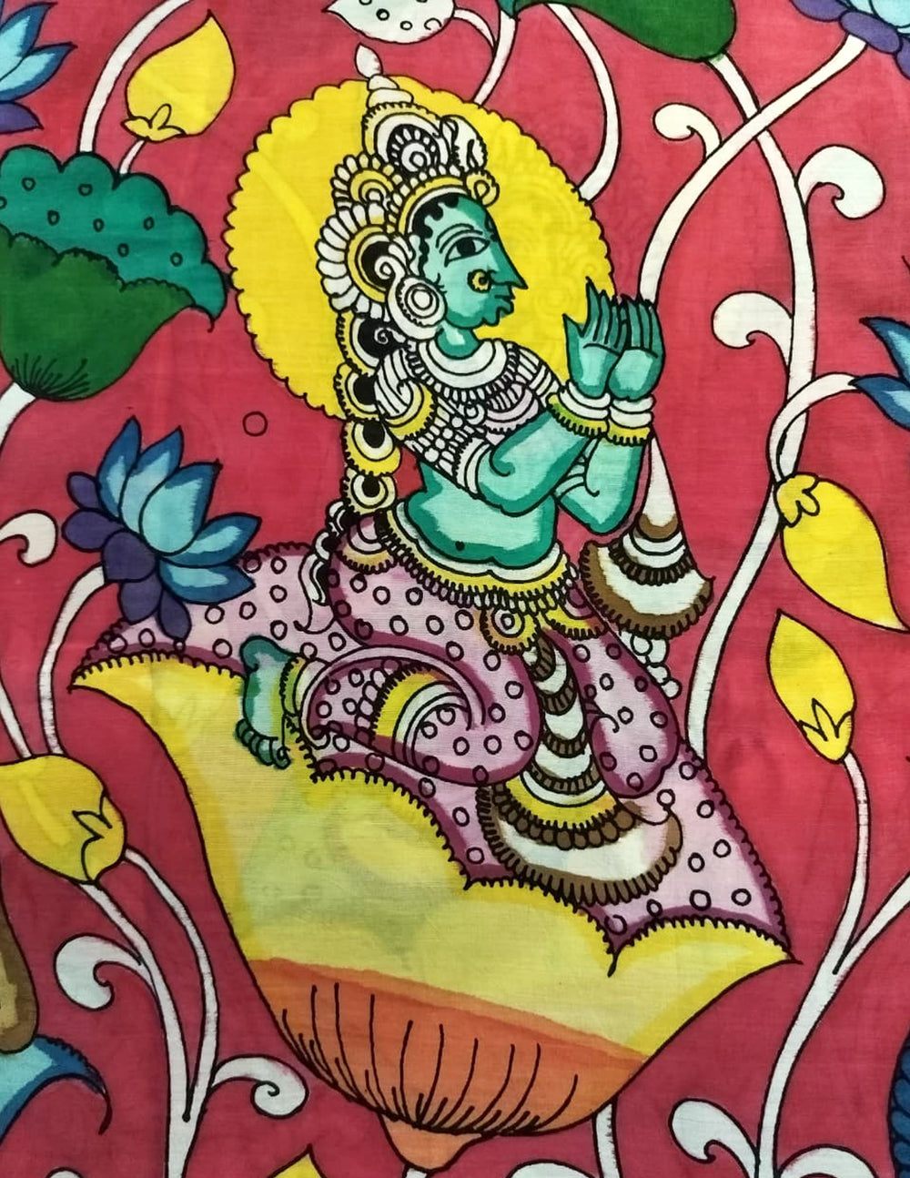 Handpainted Kalamkari Saree Cotton- Red-Green HPK08 - Wefta