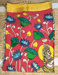 Handpainted Kalamkari Saree Cotton- Red-Green HPK08 - Wefta