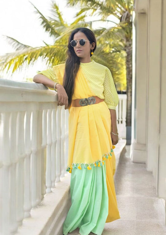 Cotton M5- Light Blue & Lime Yellow