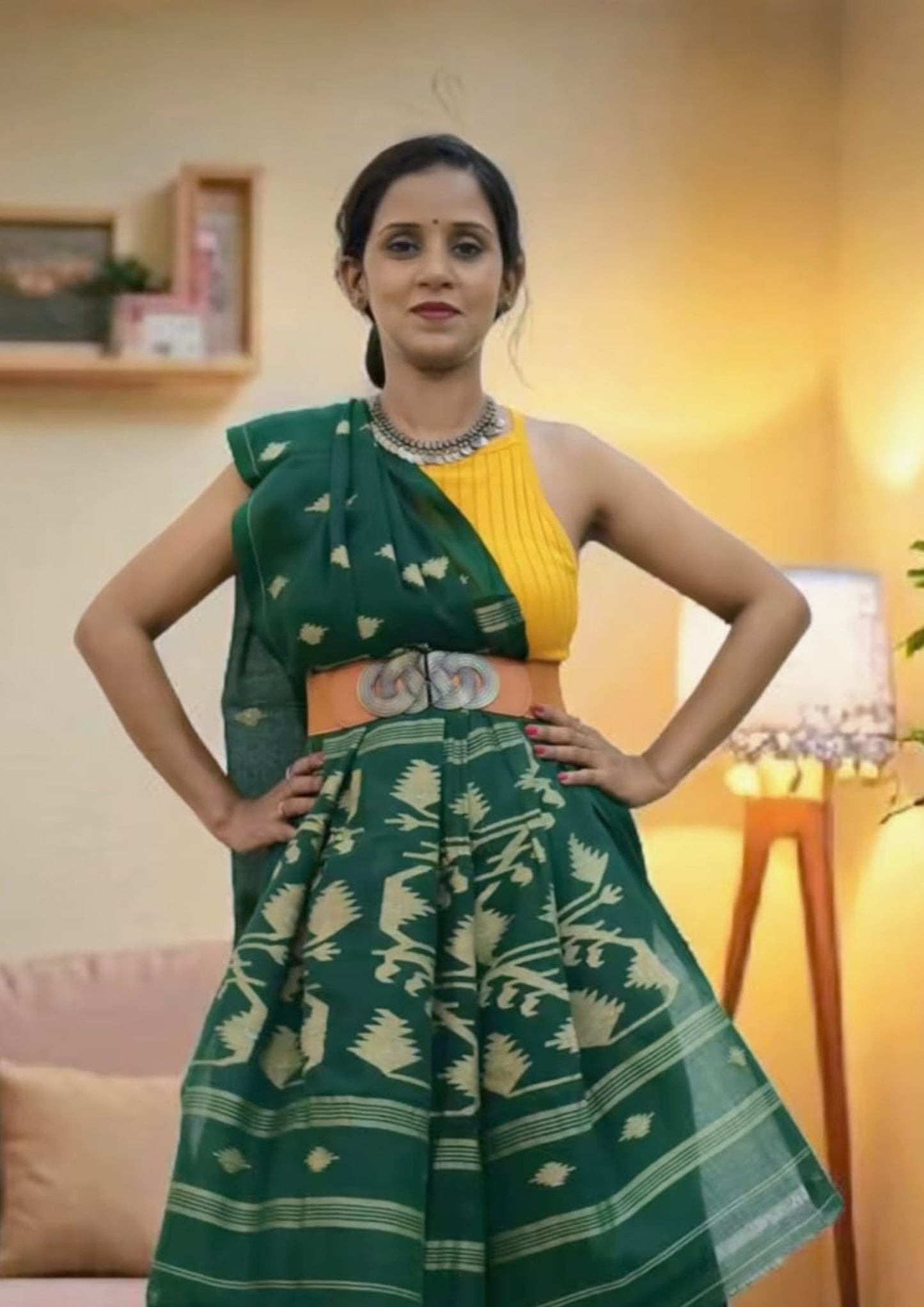 Cotton Jamdani Buti J25- D Green