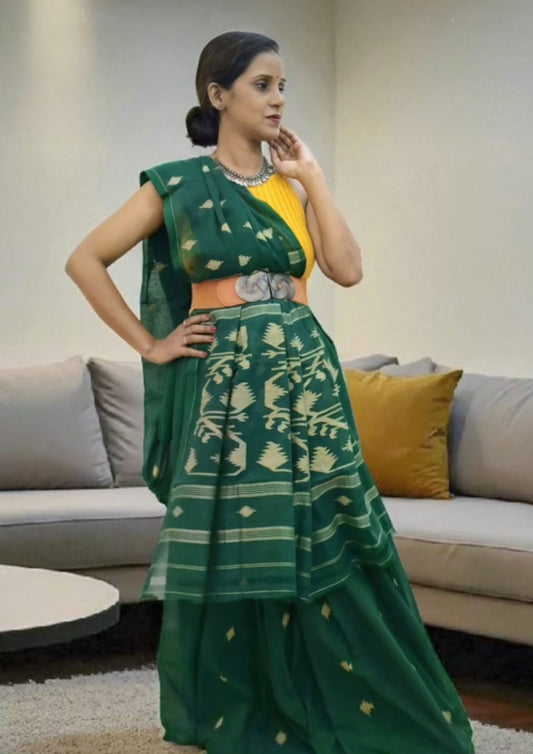 Cotton Jamdani Buti J25- D Green