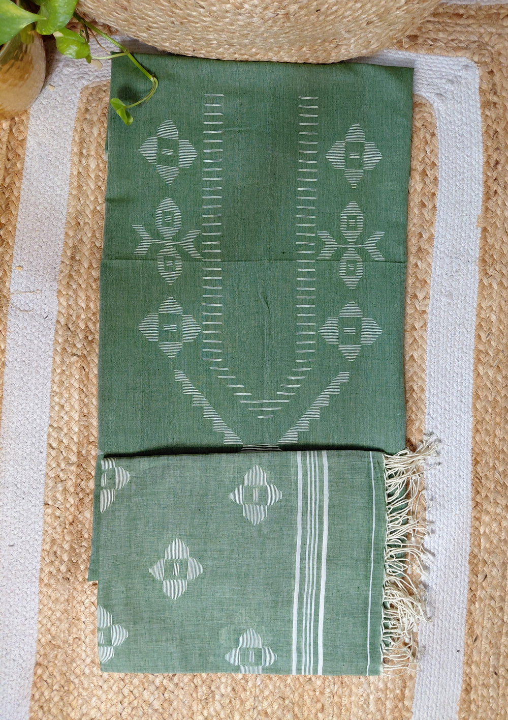 Jamdani Cotton Suit - Green JS5 - Wefta