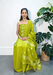 Jamdani Cotton Suit - Lime Green JS4 - Wefta