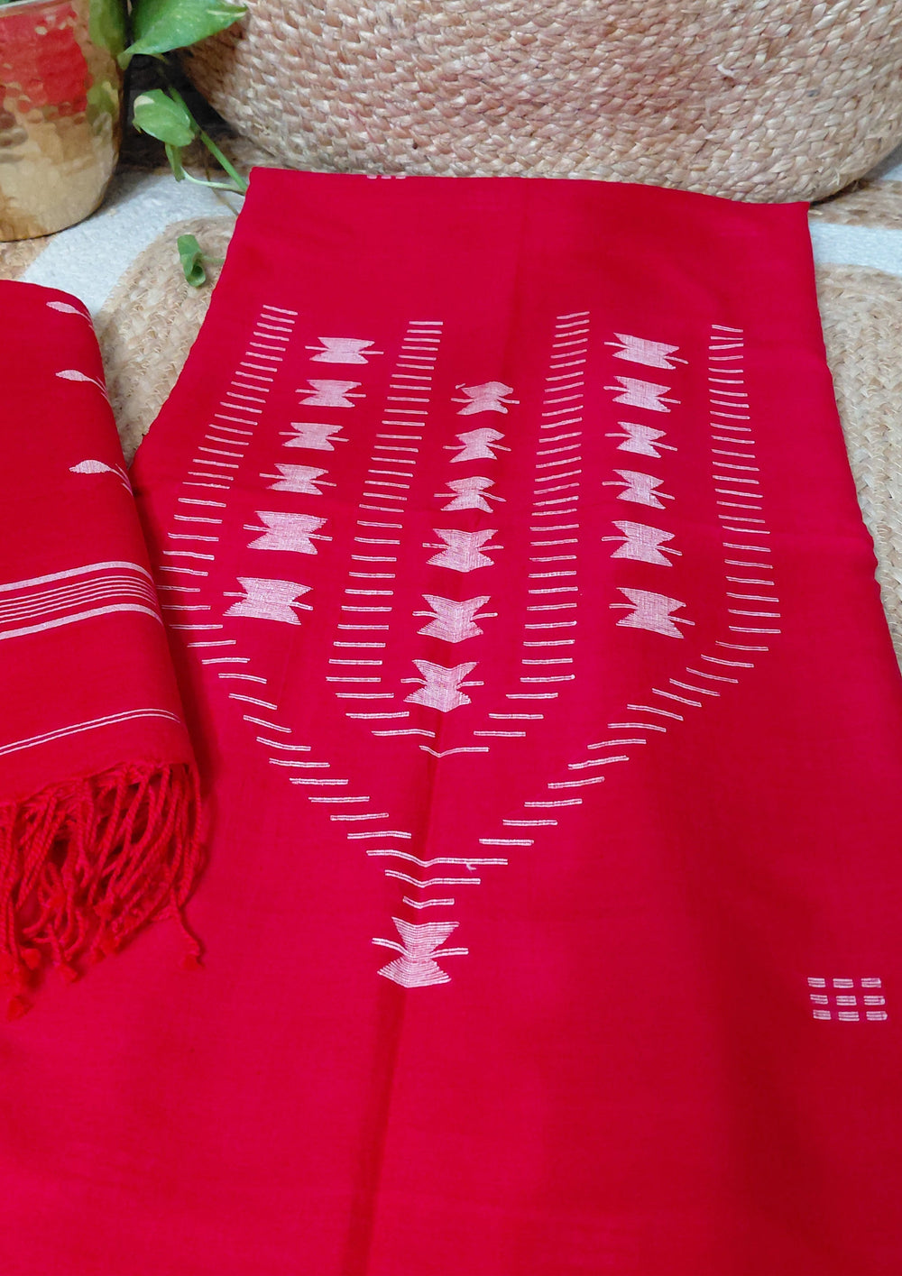Jamdani Cotton Suit - Red JS1 - Wefta