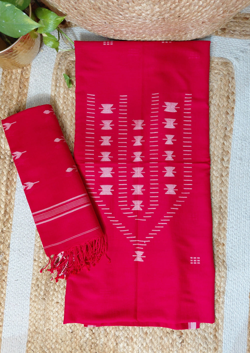 Jamdani Cotton Suit - Red JS1 - Wefta