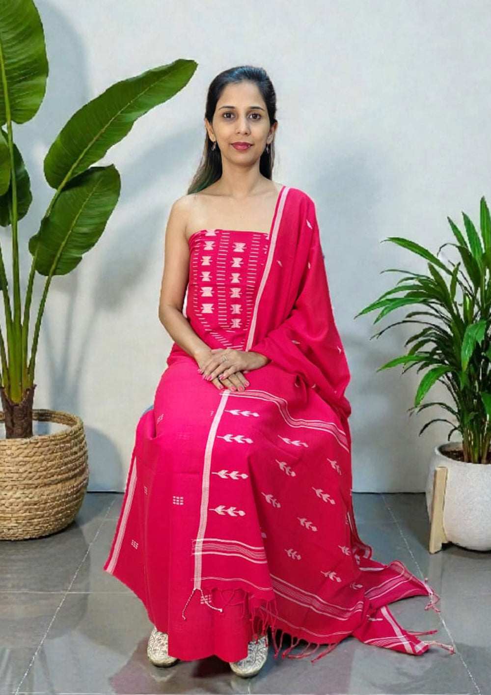 Jamdani Cotton Suit - Red JS1 - Wefta