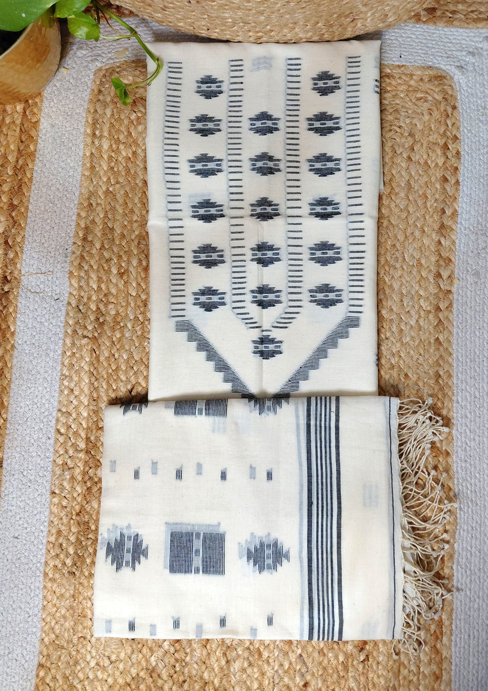 Jamdani Cotton Suit - White JS6 - Wefta