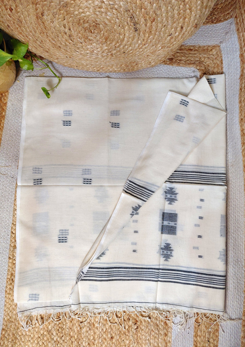 Jamdani Cotton Suit - White JS6 - Wefta