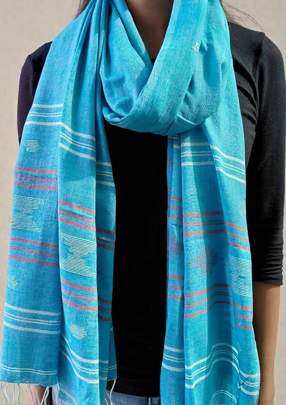 Jamdani Stole - Blue HJ26 - Wefta