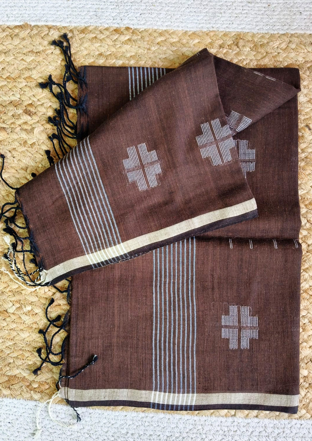 Jamdani Stole - Brown 1 - Wefta