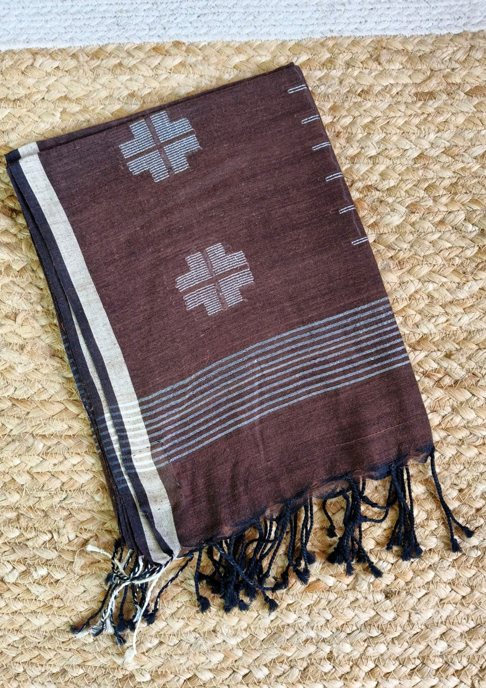 Jamdani Stole - Brown 1 - Wefta