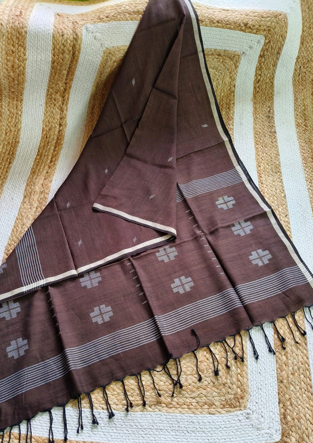 Jamdani Stole - Brown 1 - Wefta