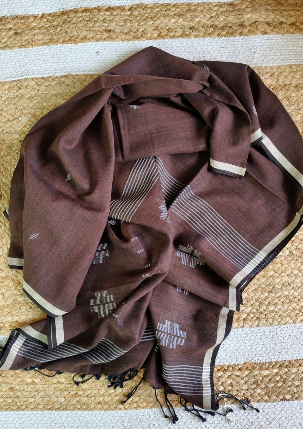 Jamdani Stole - Brown 1 - Wefta