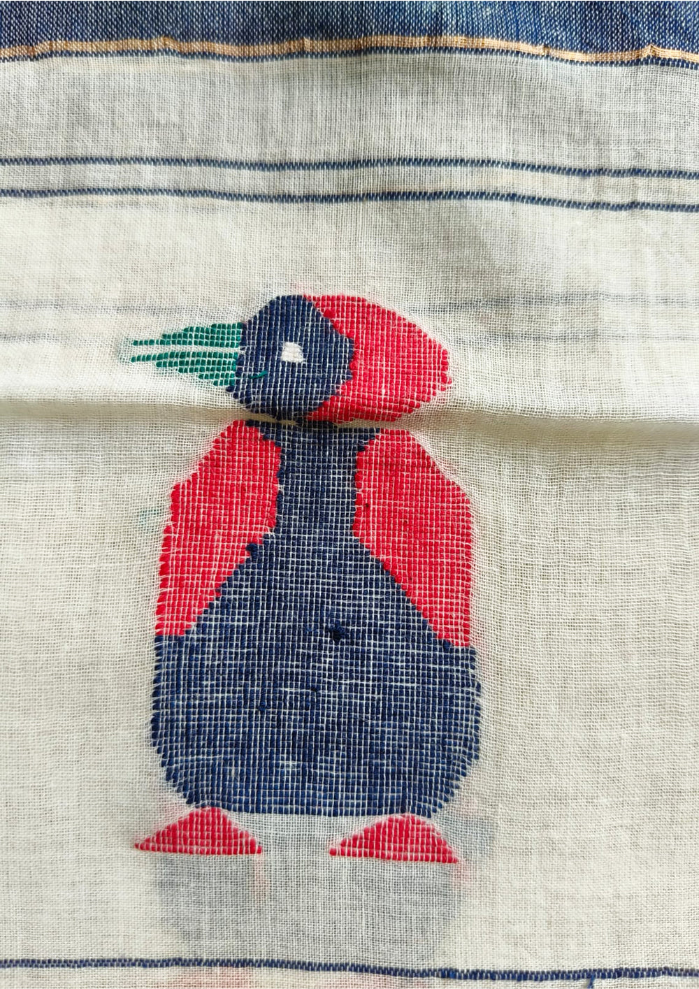 Jamdani Stole - Chidiya - White w1 - Wefta