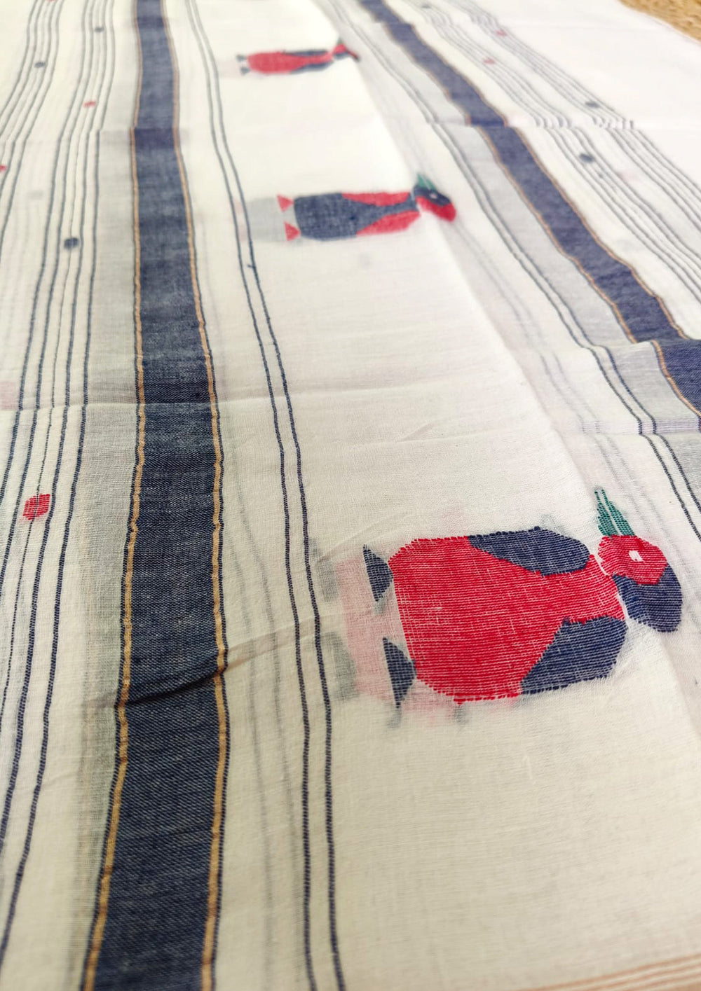 Jamdani Stole - Chidiya - White w1 - Wefta