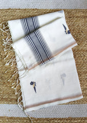 Jamdani Stole- Chidiya- White w3 - Wefta