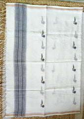 Jamdani Stole- Chidiya- White w3 - Wefta