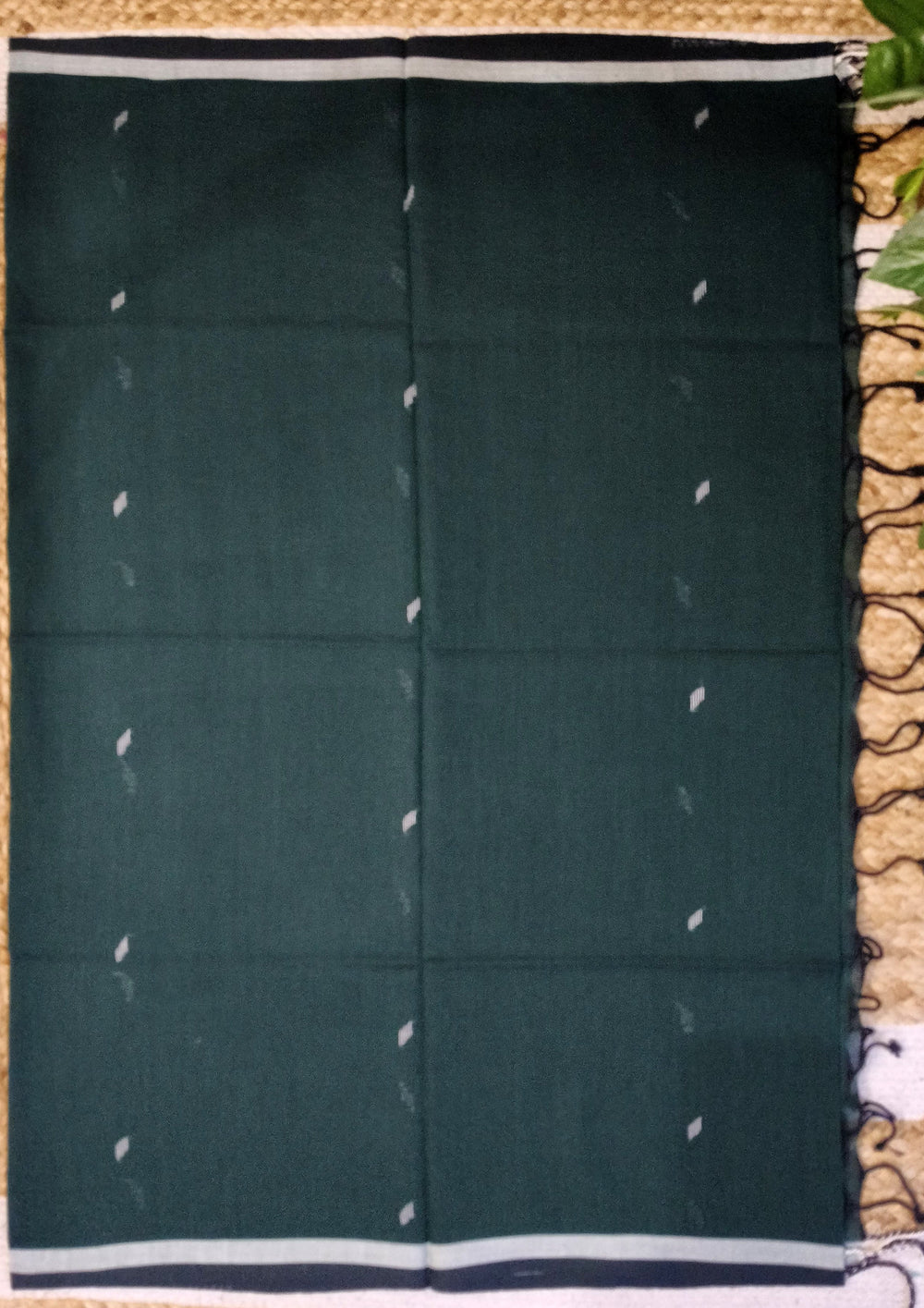 Jamdani Stole - Dark Green 2 - Wefta