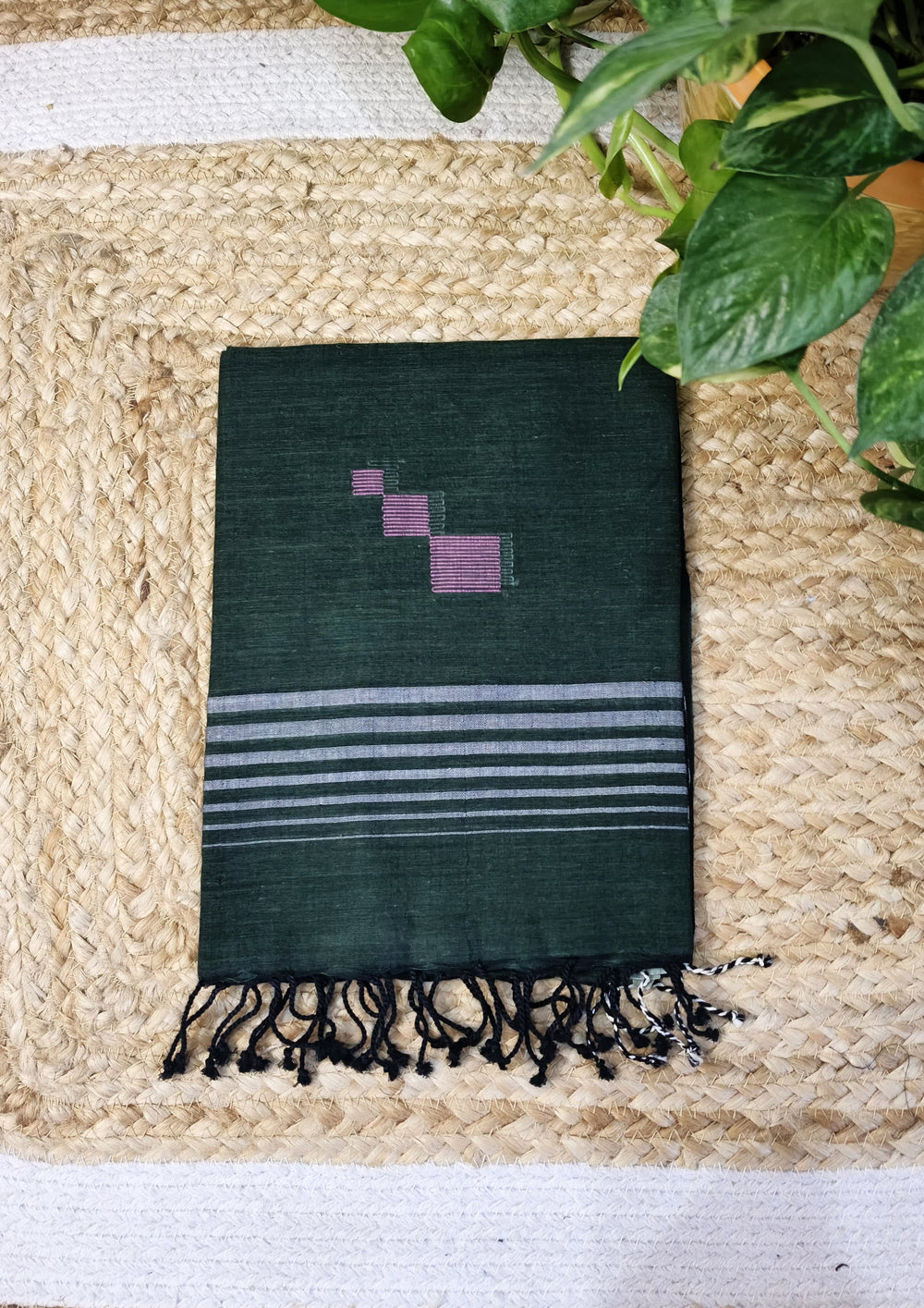 Jamdani Stole - Dark Green - Wefta