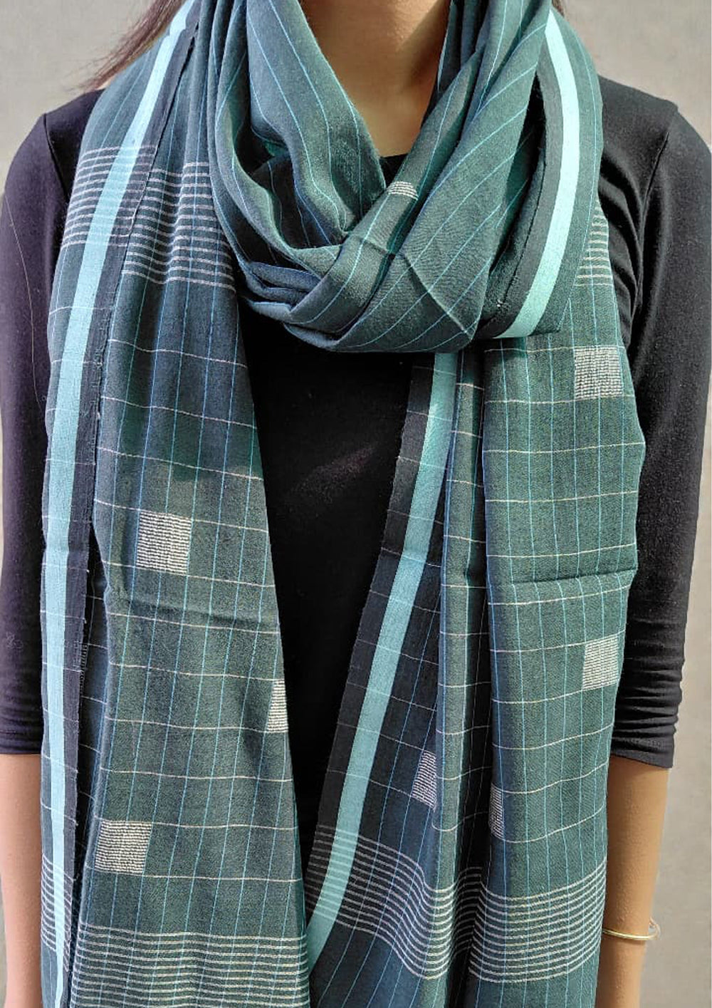 Jamdani Stole - Dark Green HJ28 - Wefta