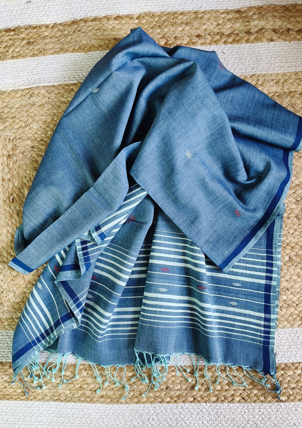 Jamdani Stole - Denim Blue 1 - Wefta