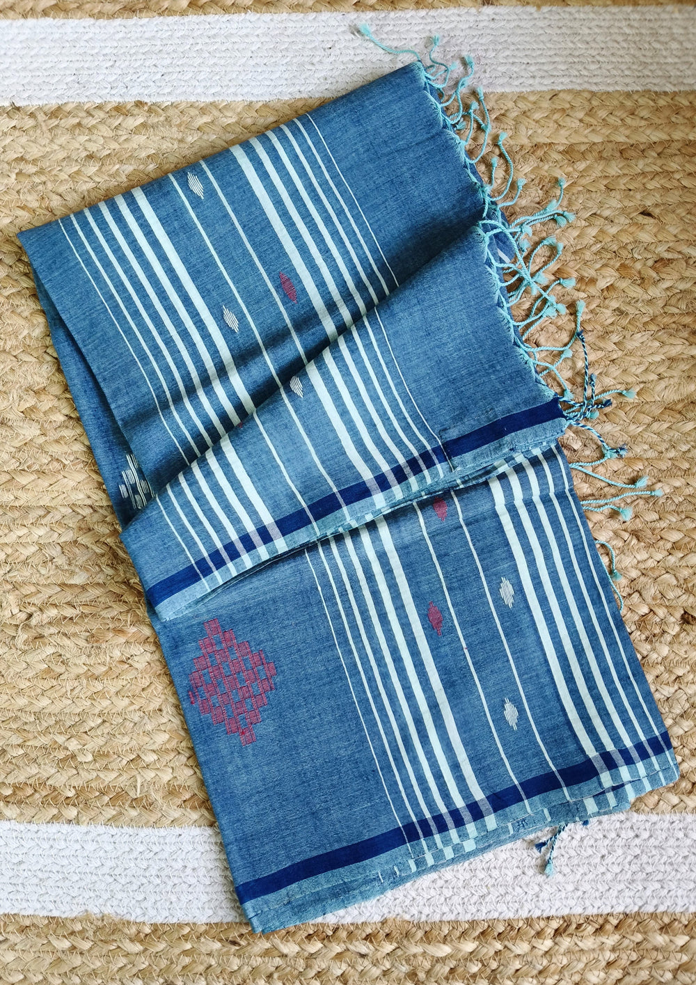 Jamdani Stole - Denim Blue 1 - Wefta