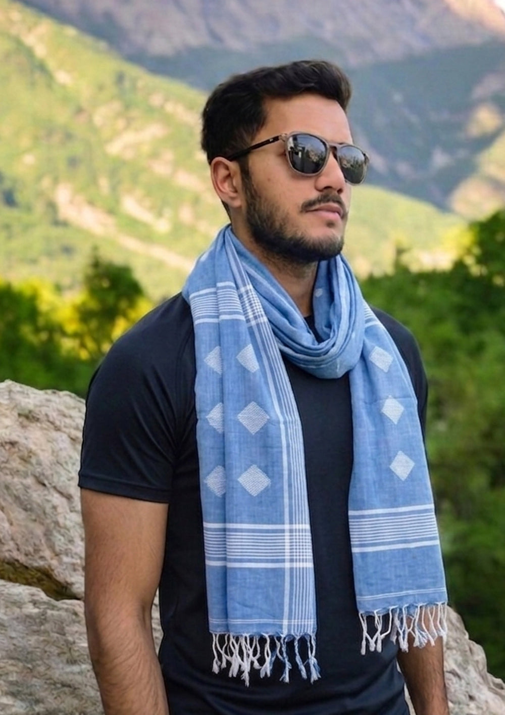 Jamdani Stole - Denim Blue HJ29 - Wefta