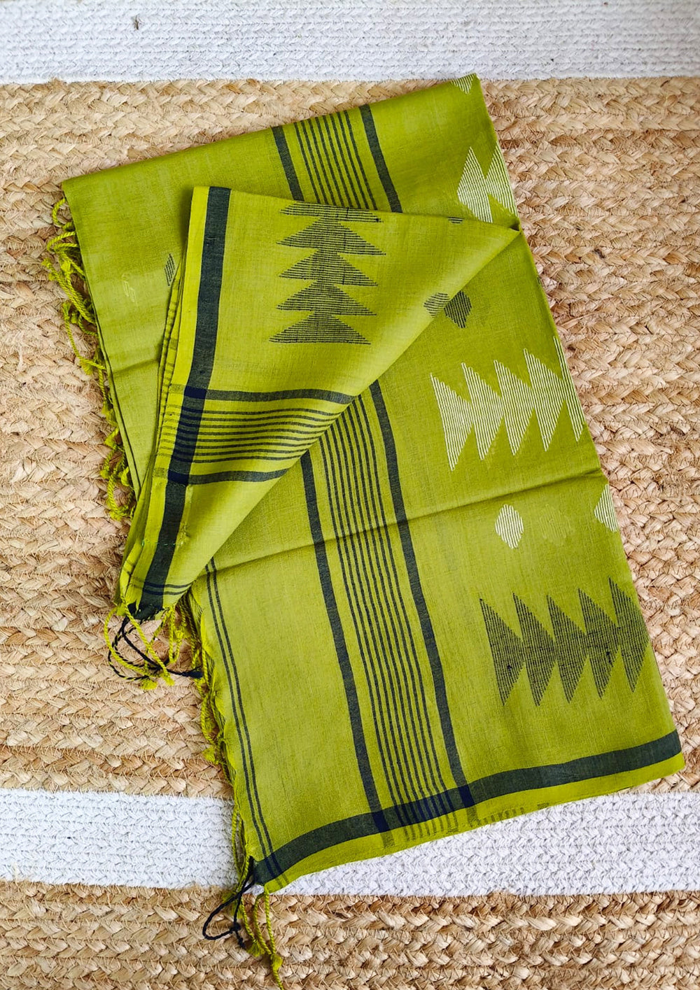 Jamdani Stole - Green 1 - Wefta