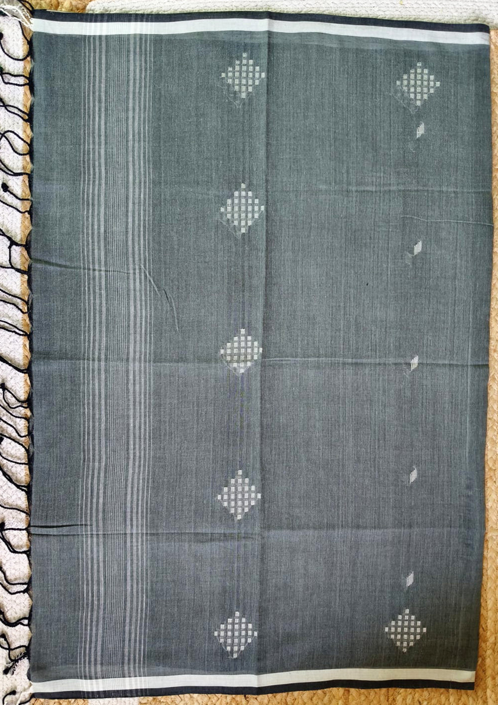 Jamdani Stole - Grey 1 - Wefta