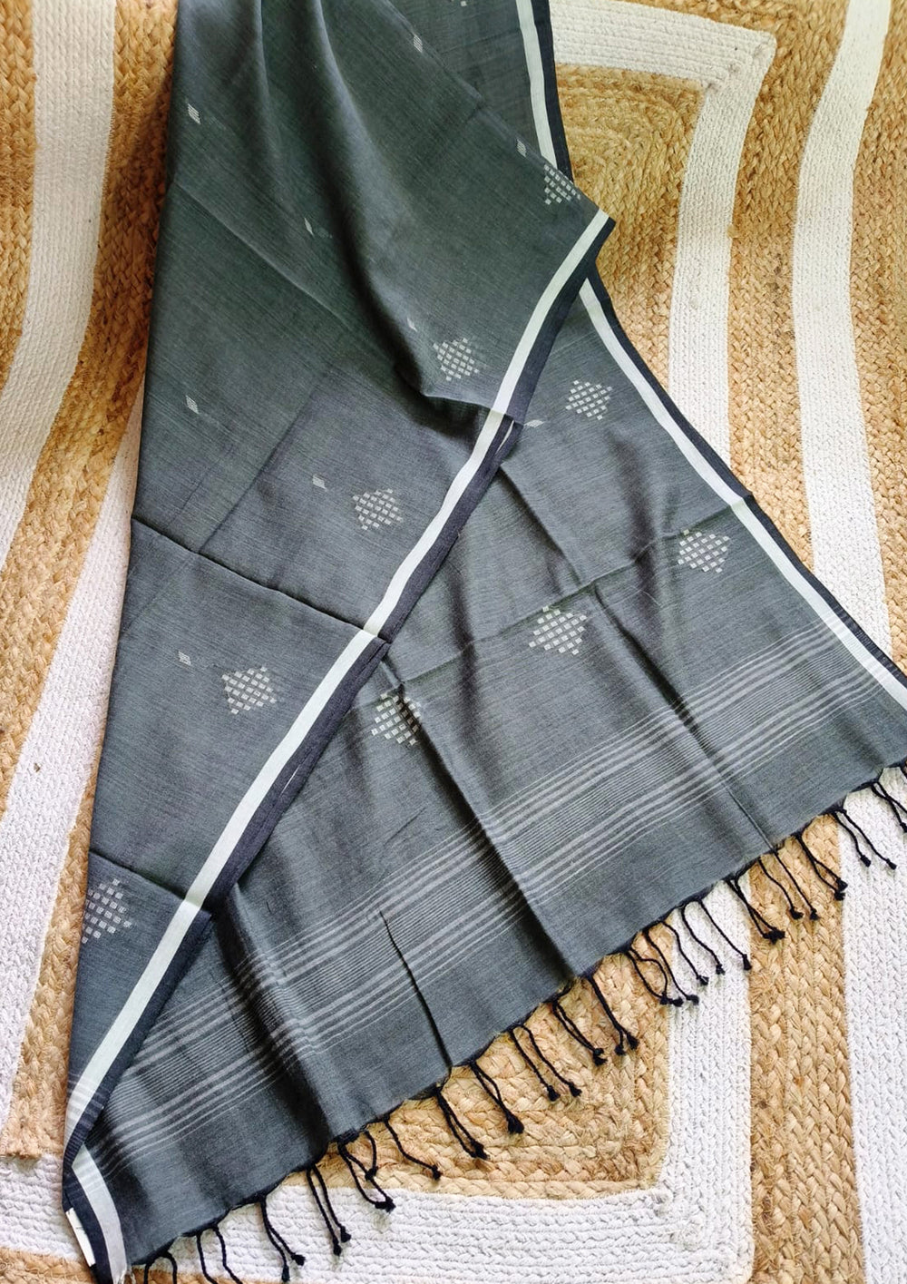 Jamdani Stole - Grey 1 - Wefta