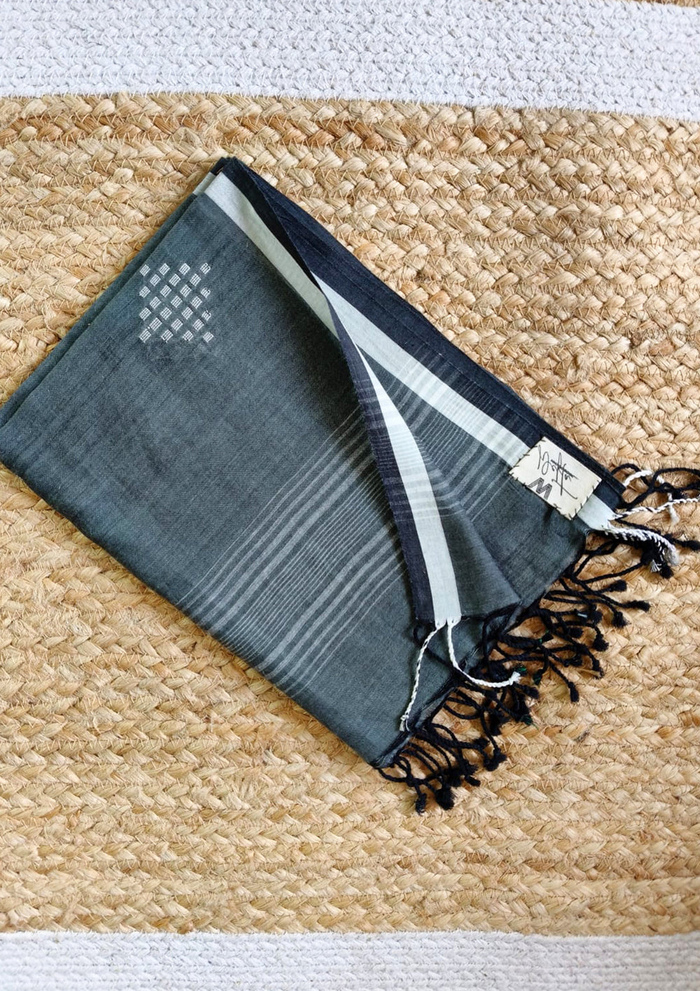 Jamdani Stole - Grey 1 - Wefta