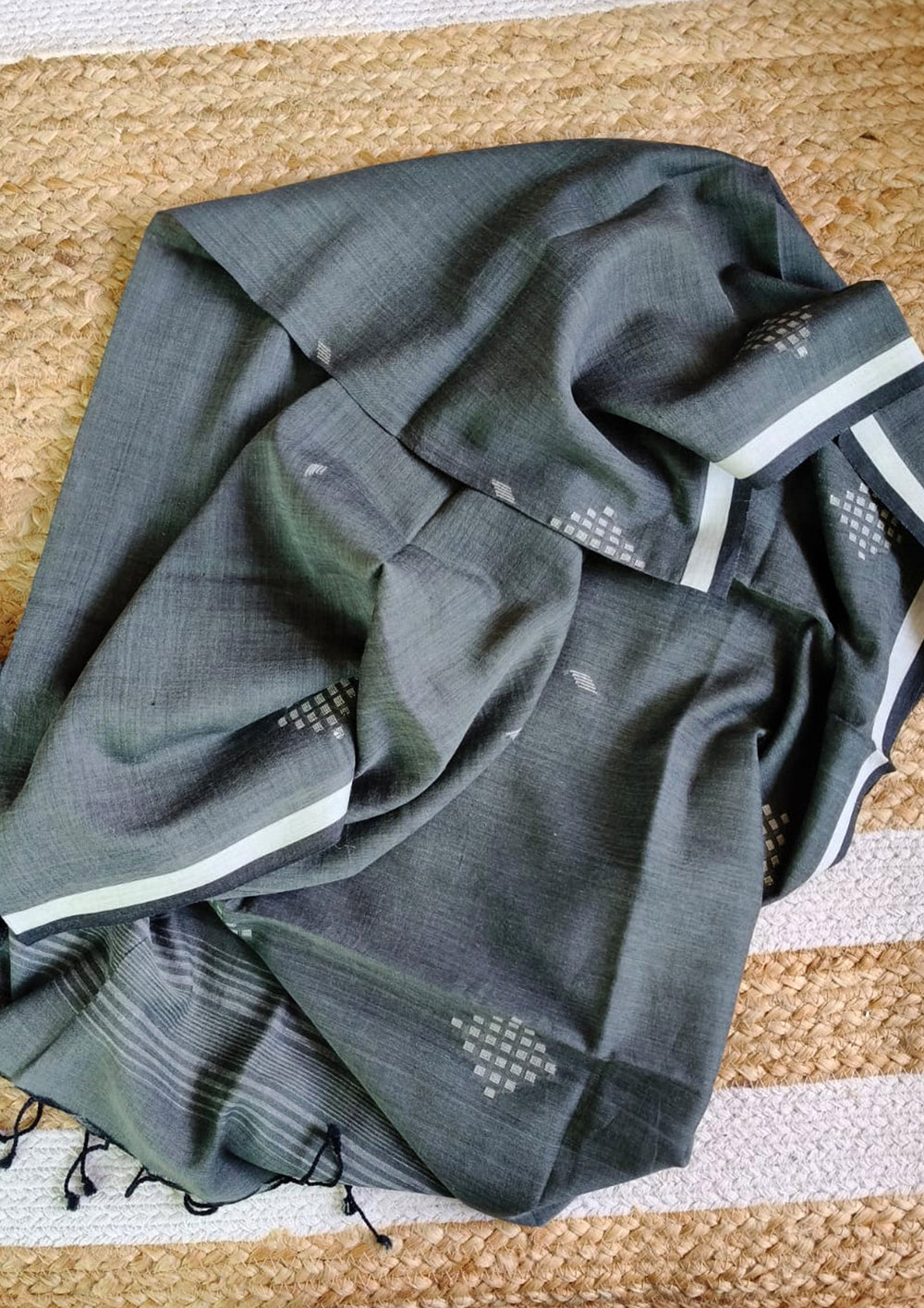 Jamdani Stole - Grey 1 - Wefta