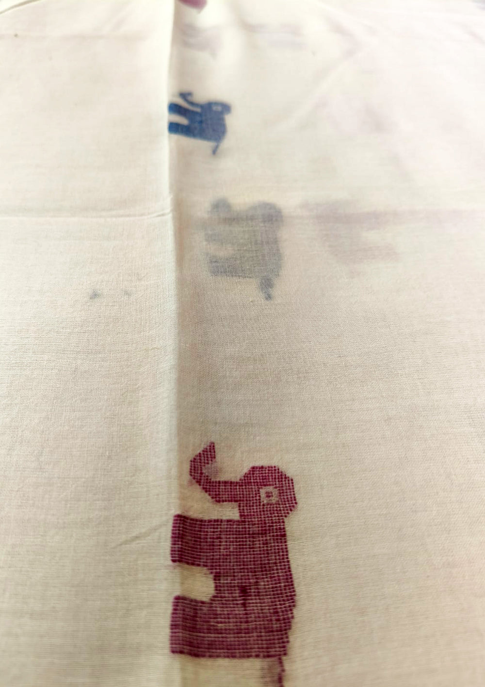 Jamdani Stole - Hathi - White w2 - Wefta