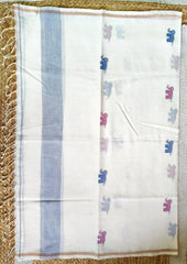 Jamdani Stole - Hathi - White w2 - Wefta