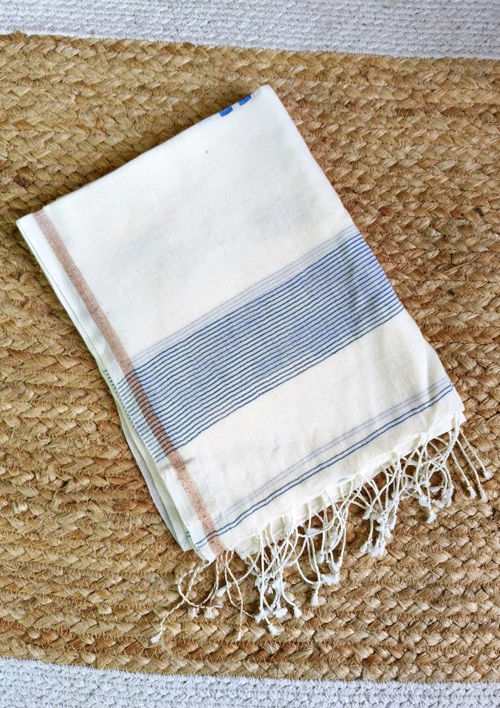 Jamdani Stole - Hathi - White w2 - Wefta