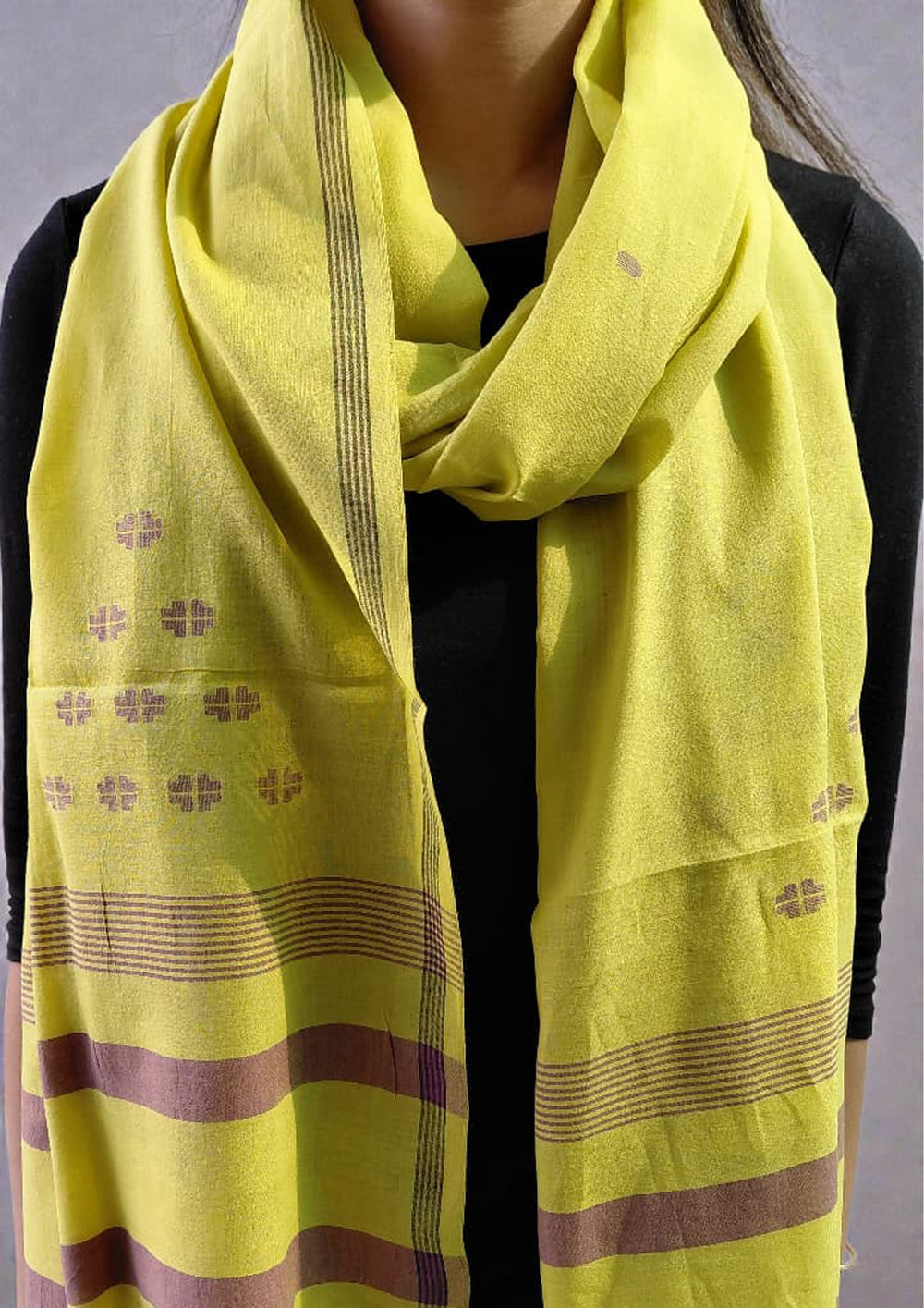 Jamdani Stole - Lime Green HJ24 - Wefta