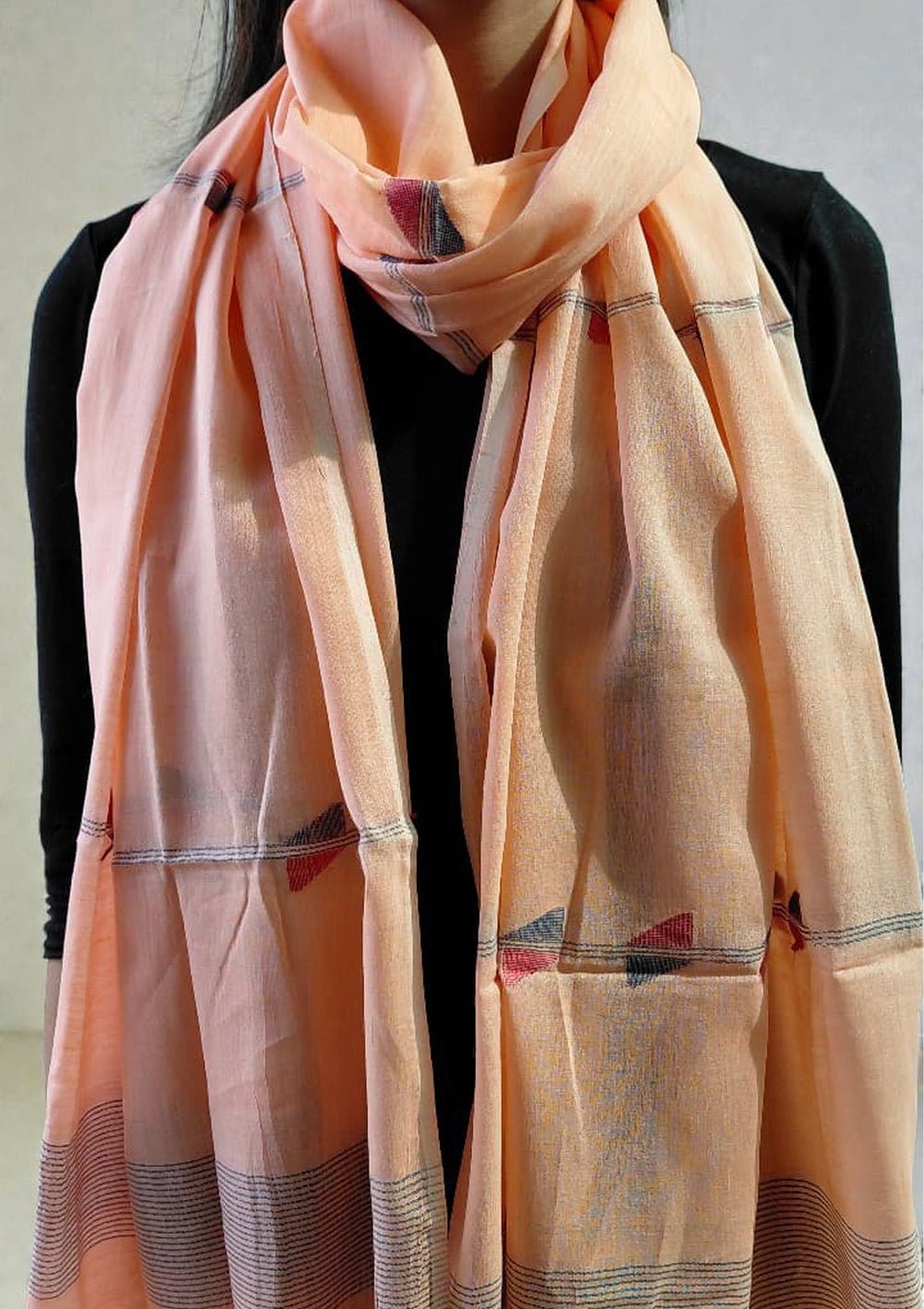 Jamdani Stole - Peach 1 - Wefta