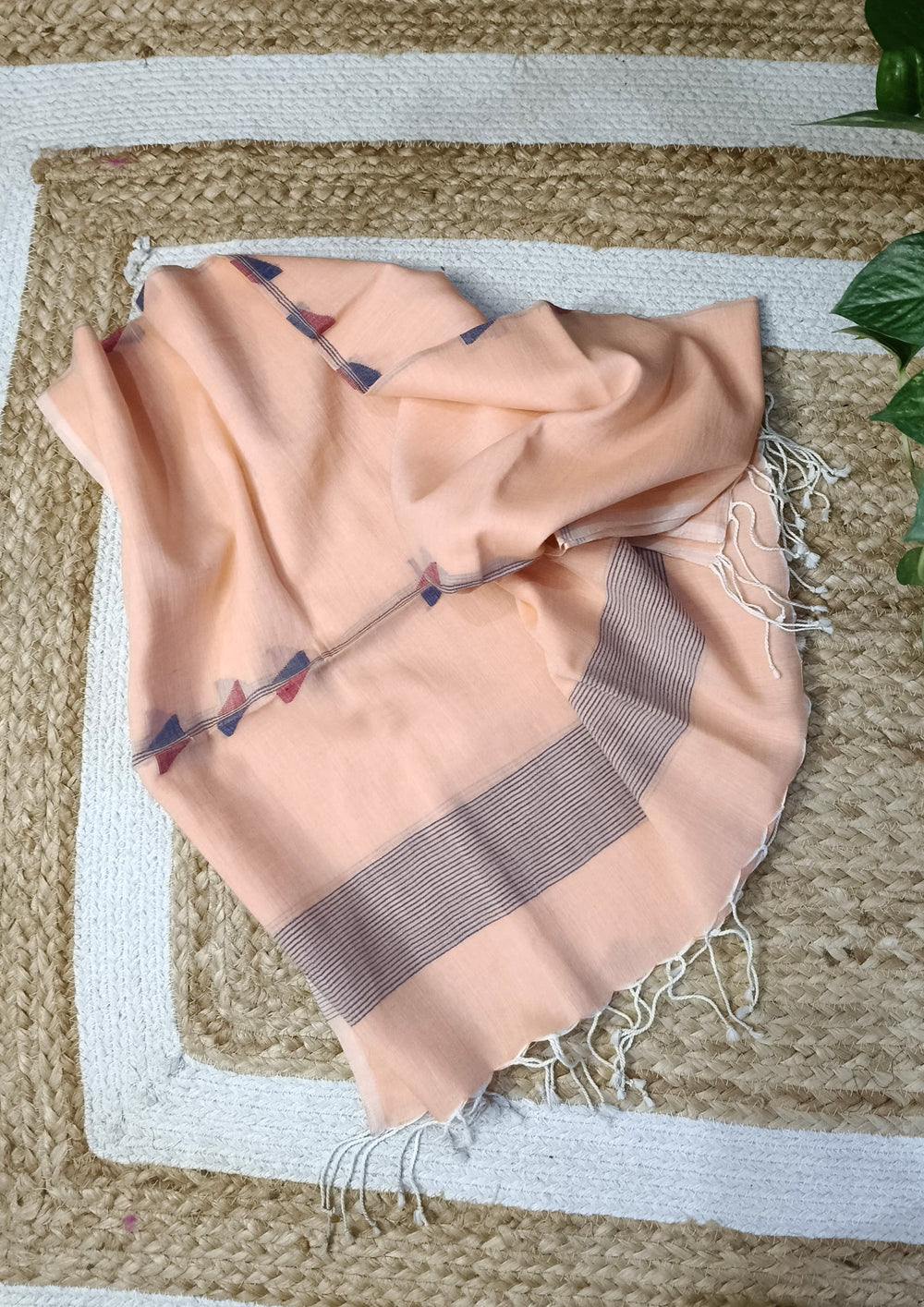 Jamdani Stole - Peach 1 - Wefta