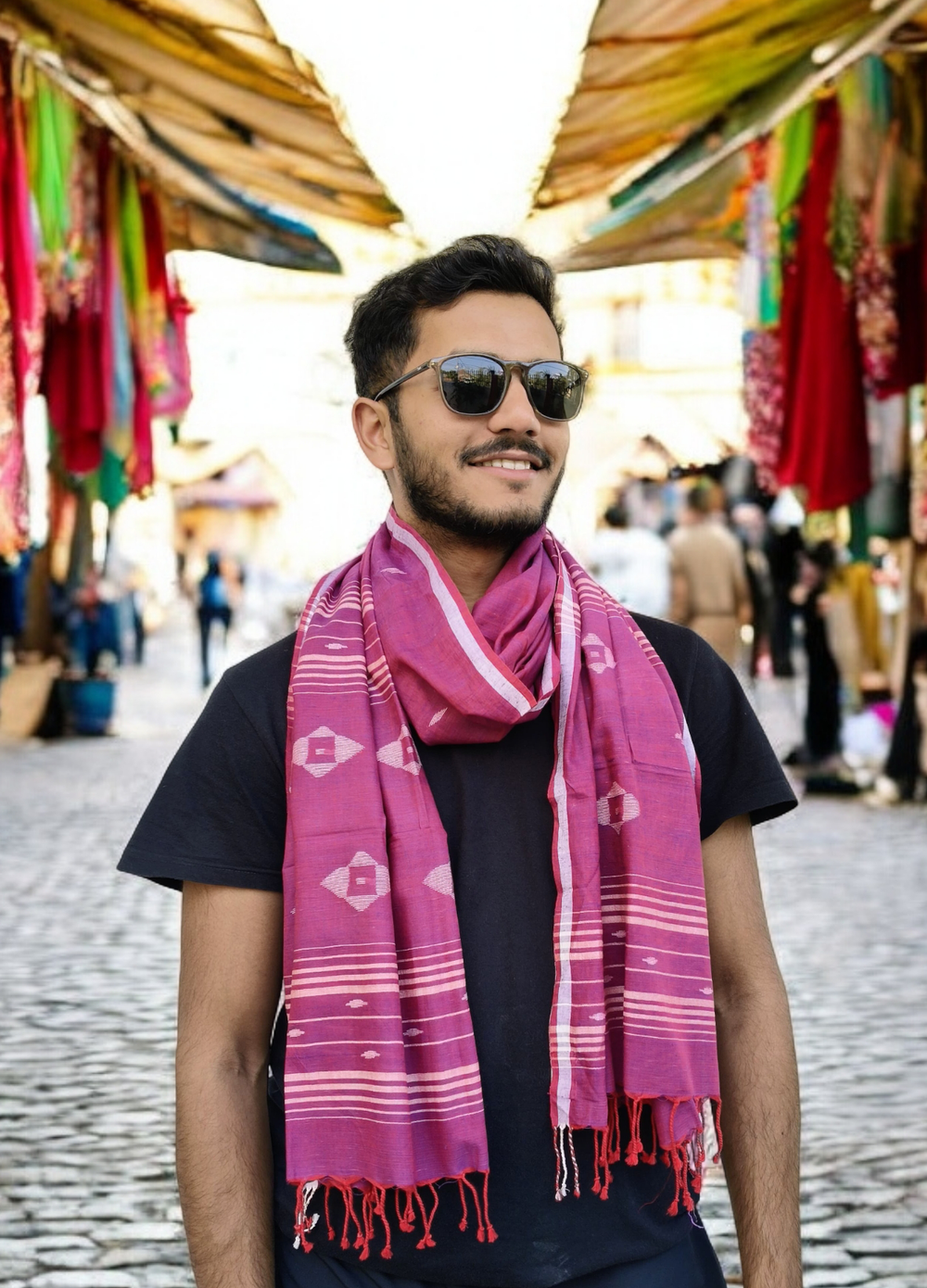 Jamdani Stole - Pink 1 - Wefta