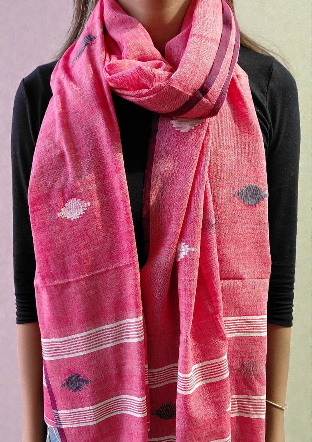 Jamdani Stole - Pink HJ27 - Wefta