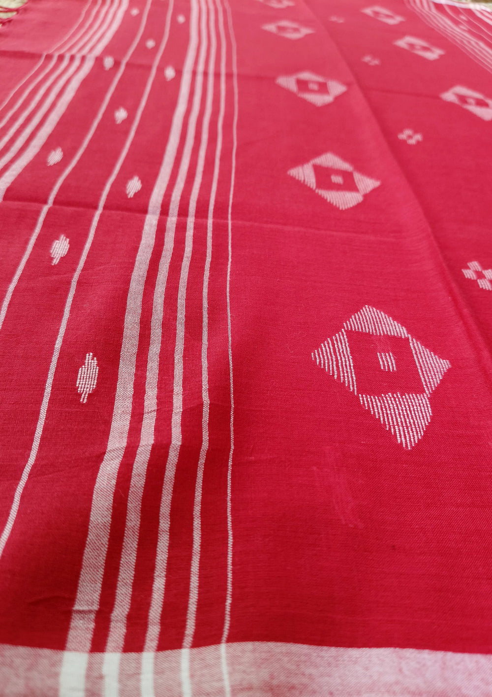 Jamdani Stole - Red 1 - Wefta