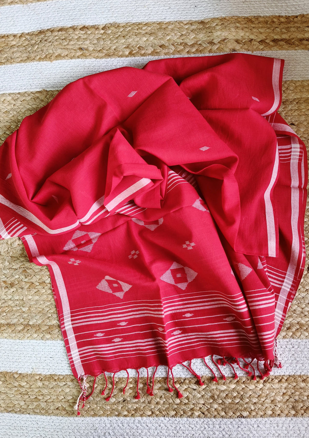 Jamdani Stole - Red 1 - Wefta