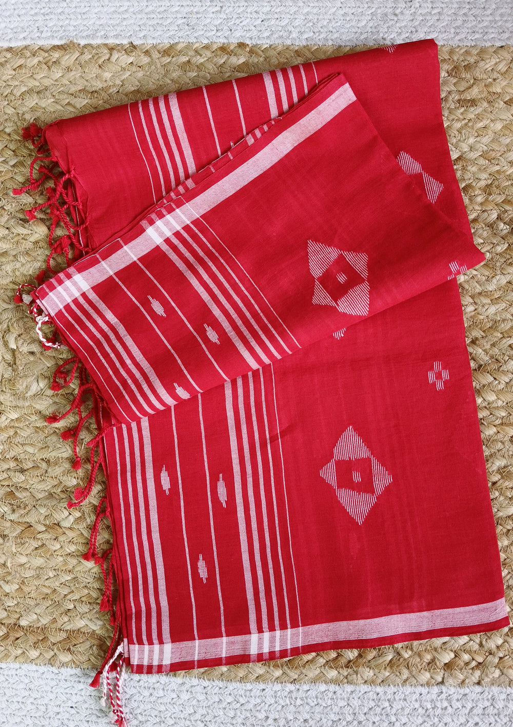 Jamdani Stole - Red 1 - Wefta