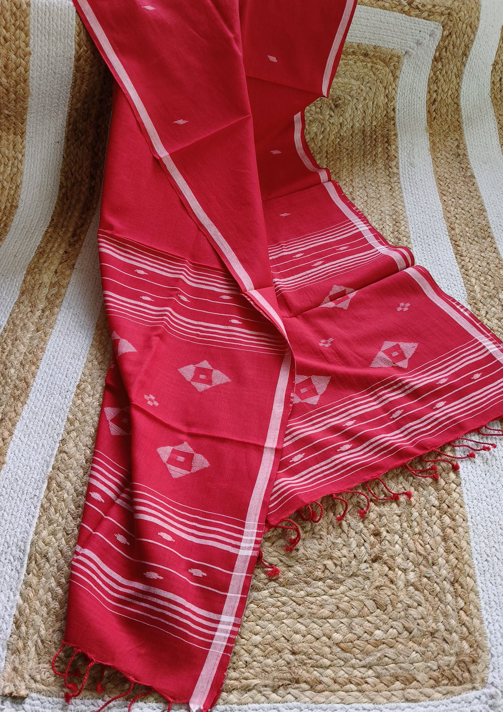 Jamdani Stole - Red 1 - Wefta