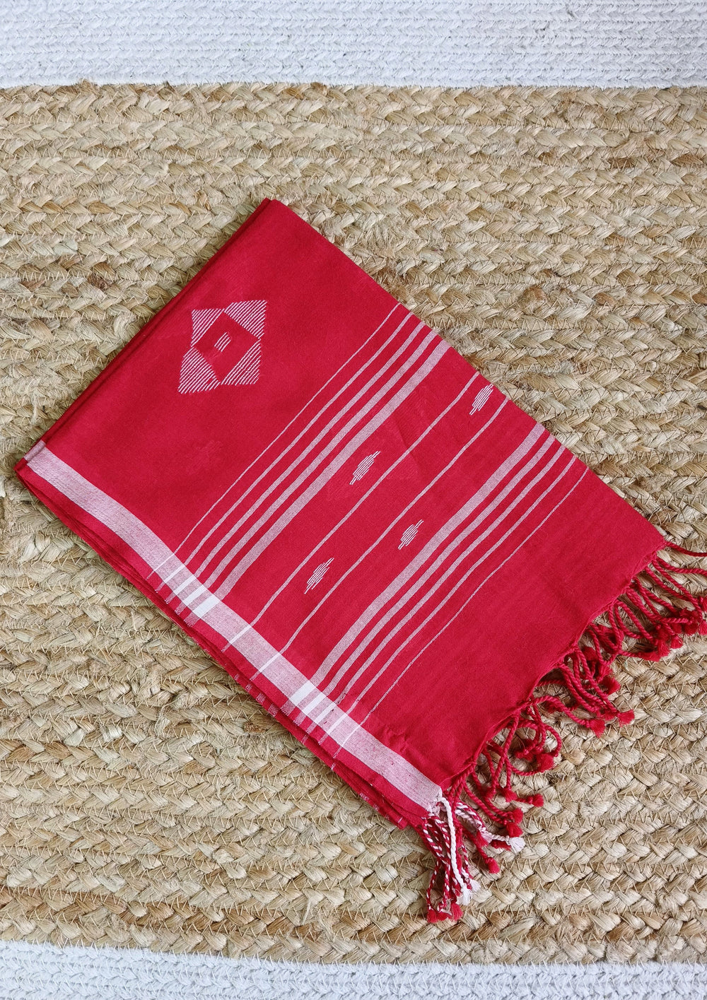 Jamdani Stole - Red 1 - Wefta