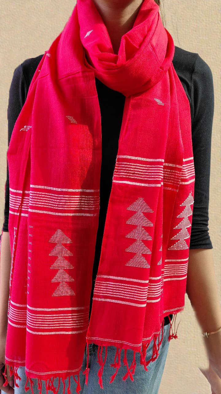 Jamdani Stole - Red 2 - Wefta
