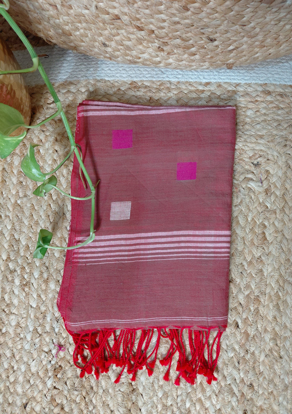 Jamdani Stole - RedHJ35 - Wefta