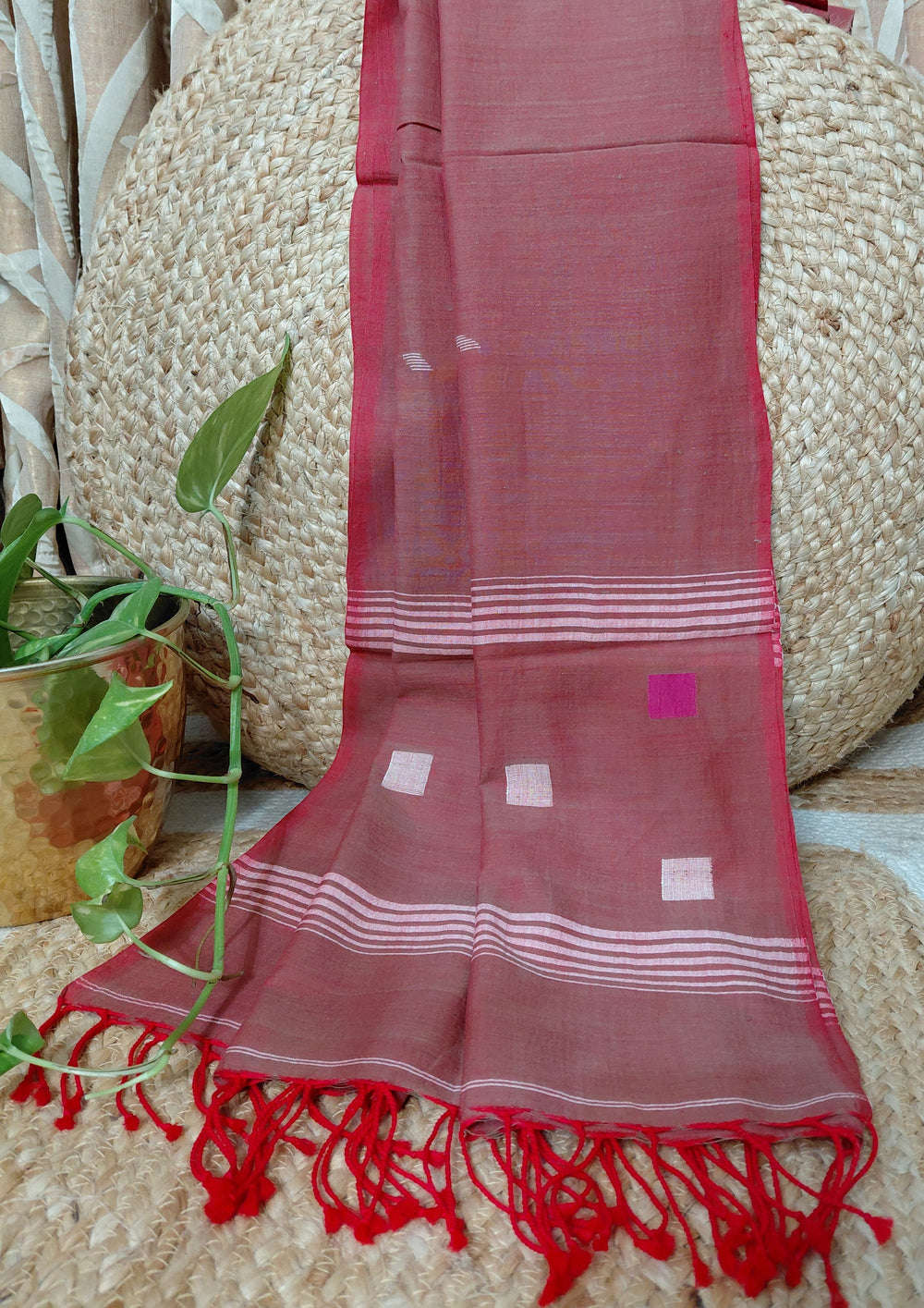 Jamdani Stole - RedHJ35 - Wefta