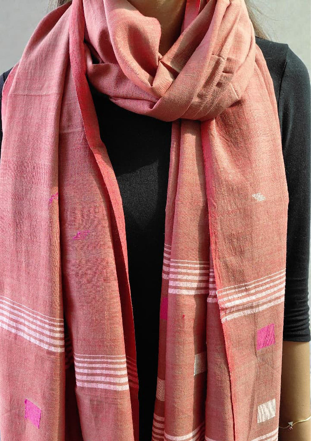 Jamdani Stole - RedHJ35 - Wefta
