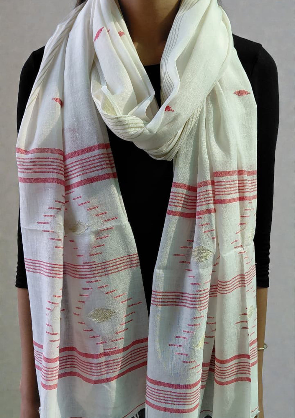 Jamdani Stole - White HJ25 - Wefta